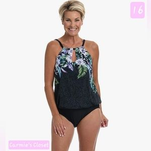 🔥NWT🔥OBO🔥 🔴Maxine Of Hollywood Women's Keyhole Blousan One Piece Swimsuit 16